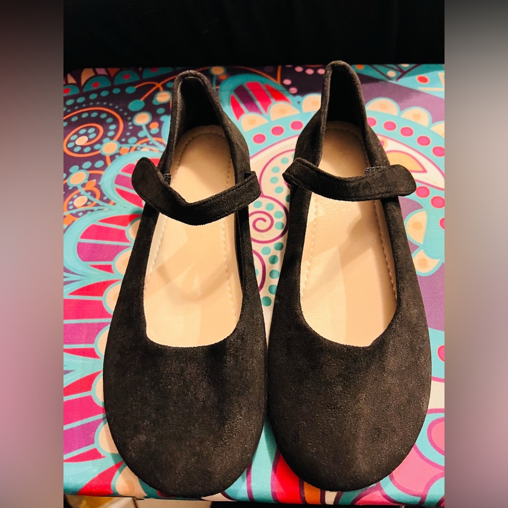 Black Faux Suede Ballet Flats Size 10